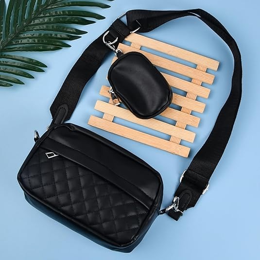 Stylish Convertible Crossbody Bag for Girls – Waterproof PU Leather Shoulder Handbag with Change Purse | Trendy Travel Crossbody (Black)