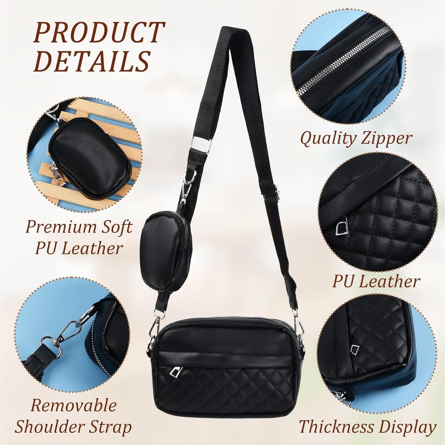 Stylish Convertible Crossbody Bag for Girls – Waterproof PU Leather Shoulder Handbag with Change Purse | Trendy Travel Crossbody (Black)
