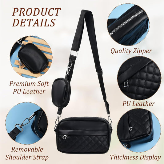 Stylish Convertible Crossbody Bag for Girls – Waterproof PU Leather Shoulder Handbag with Change Purse | Trendy Travel Crossbody (Black)