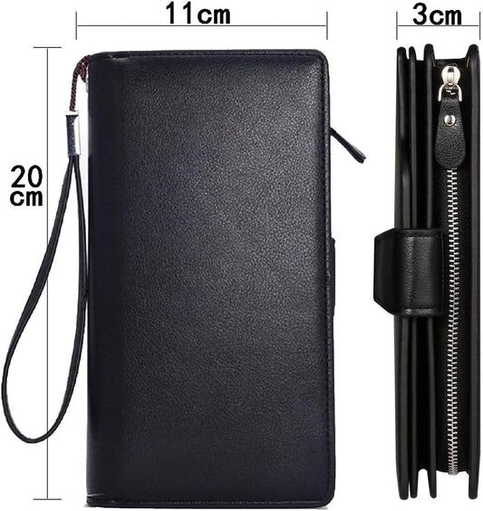 Men’s Luxury Leather Long Wallet by Baellerry – 23 Card Slots, Coin Purse & Large Capacity Zip Around (Black)