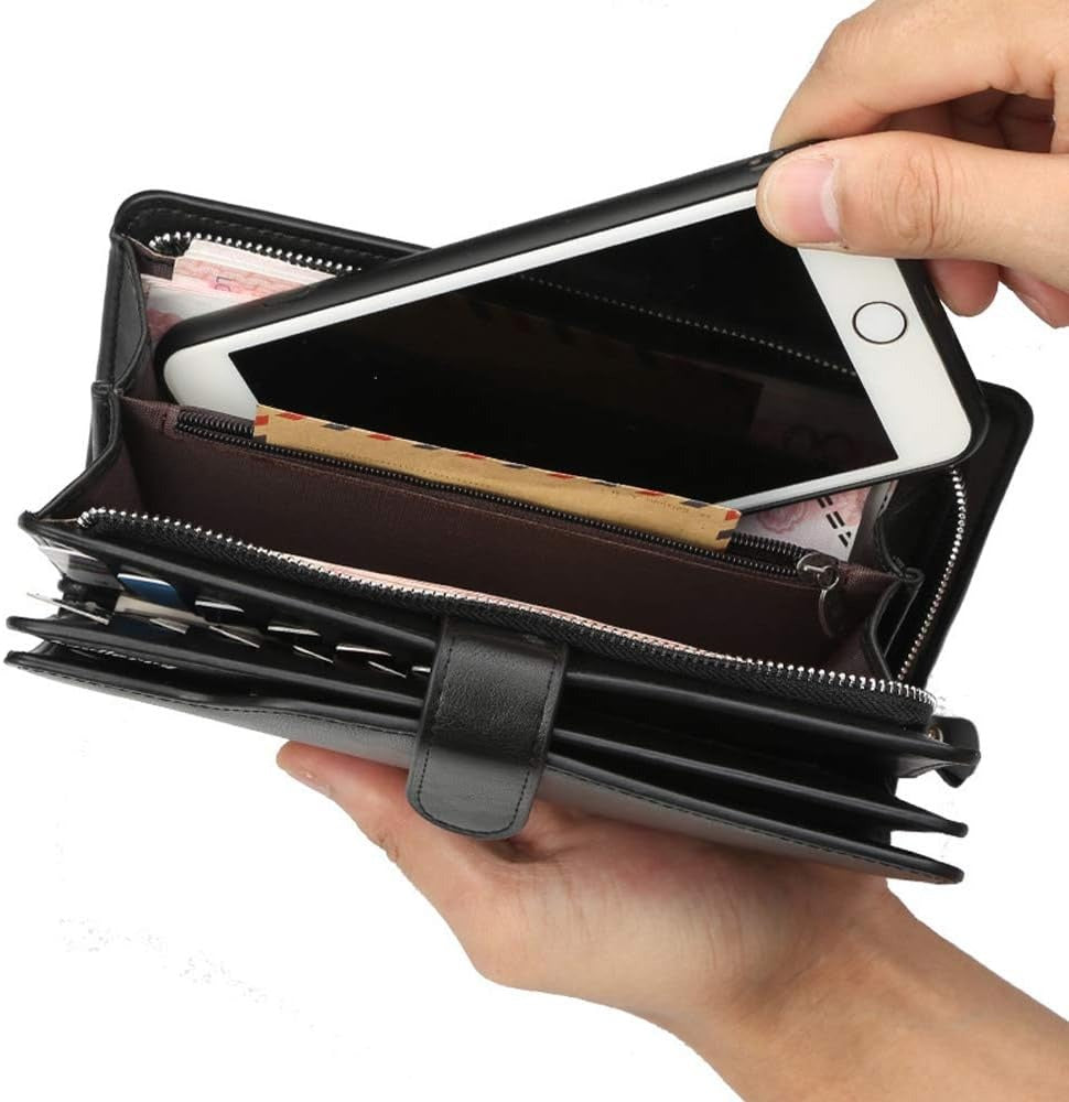 Men’s Luxury Leather Long Wallet by Baellerry – 23 Card Slots, Coin Purse & Large Capacity Zip Around (Black)