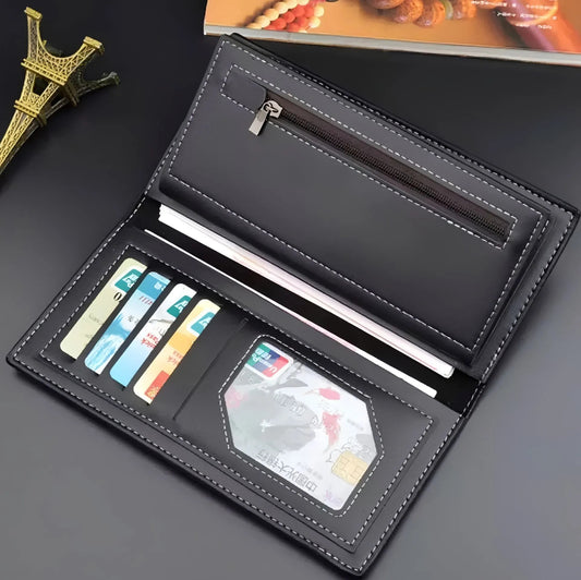 Stylish Slim Long PU Leather Wallet & Card Holder for Boys & Girls – Clutch (Black)