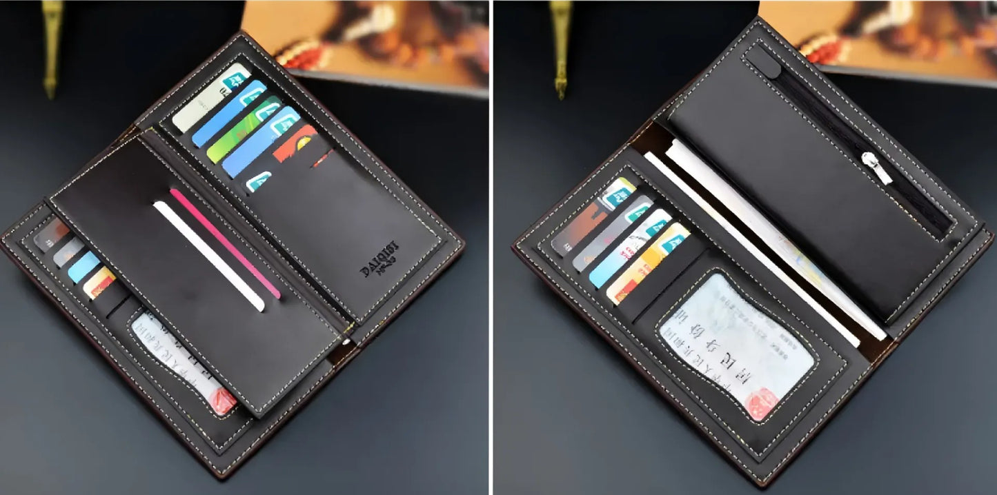 Stylish Slim Long PU Leather Wallet & Card Holder for Boys & Girls – Clutch (Black)