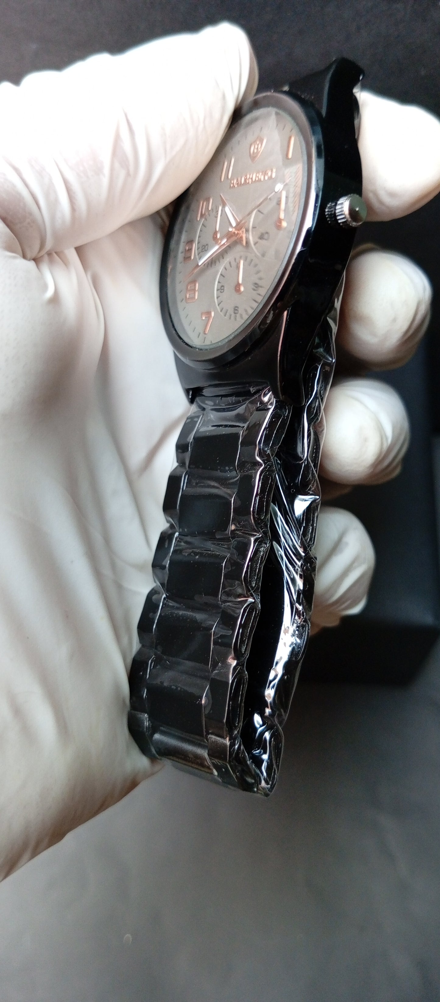 Baisheng Black & White Watch – Black Chain with Decorative Sub-Dials