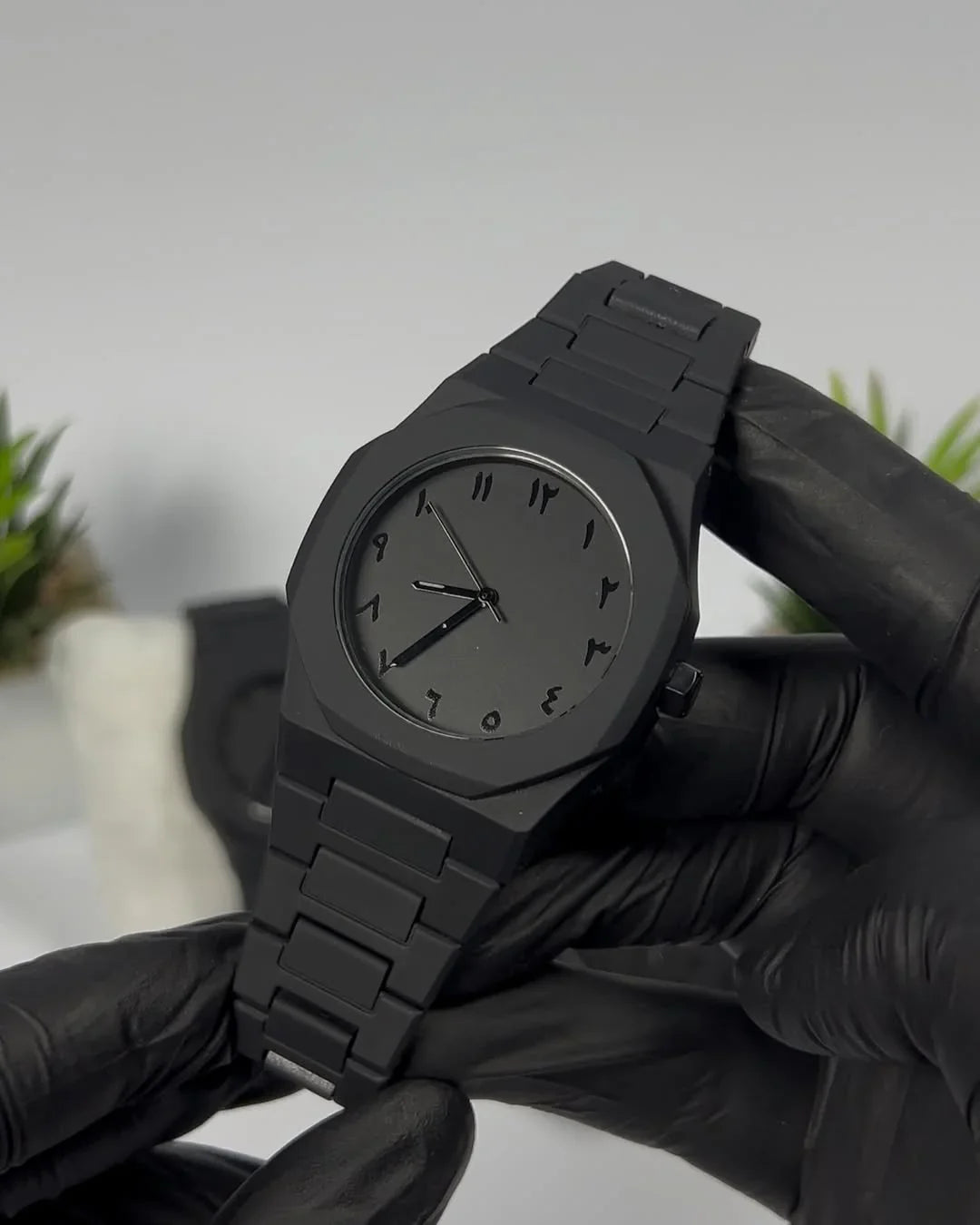 Aura Black – Sleek All-Black Watch with Arabic Numerals, Lightweight & Minimalist