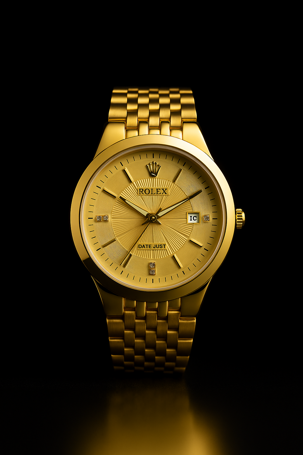 Rolex Inspired Golden Chain Watch – Round Dial with Date Display