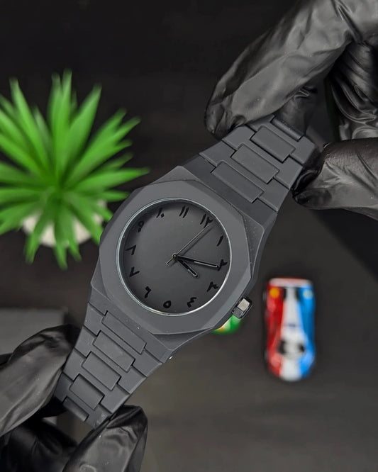 Aura Black – Sleek All-Black Watch with Arabic Numerals, Lightweight & Minimalist