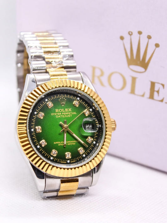 Luxury Green Dial Diamond Watch – Two Tone Gold & Silver