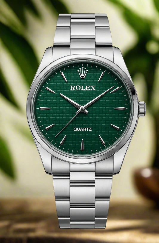 Rolex Inspired Silver Chain Watch – Blue Dial with Quartz Marking